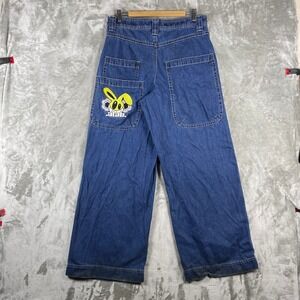 A-Lab Mega Jeans Mens 32 Blue Wide Leg Embroidered Bunny Y2K Skate Streetwear